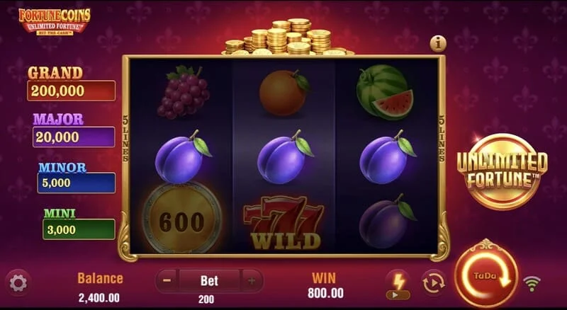 Fortune Coins Unlimited Fortune - perusruudukko 3x3 hedelmäsymboleilla